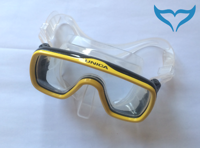 Oceanic ION Maske blau gelb transparent Neopren Maskenband TaucherMaske Neu 